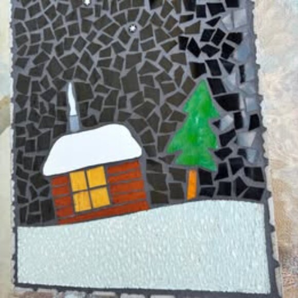 Handmade Winter Tile Mosiac Scene Wall Hanging - Picture 5 of 11